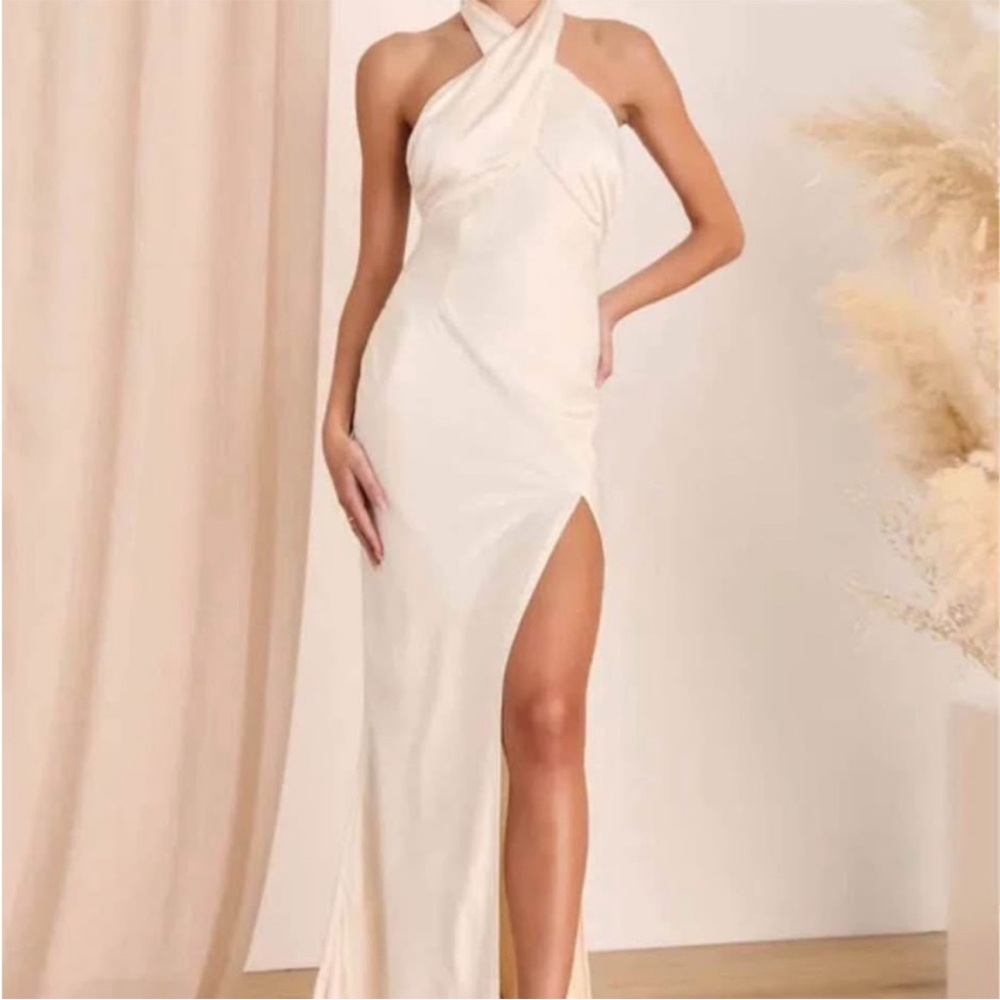 Start of Forever Ivory Satin Halter Mermaid Maxi Dress